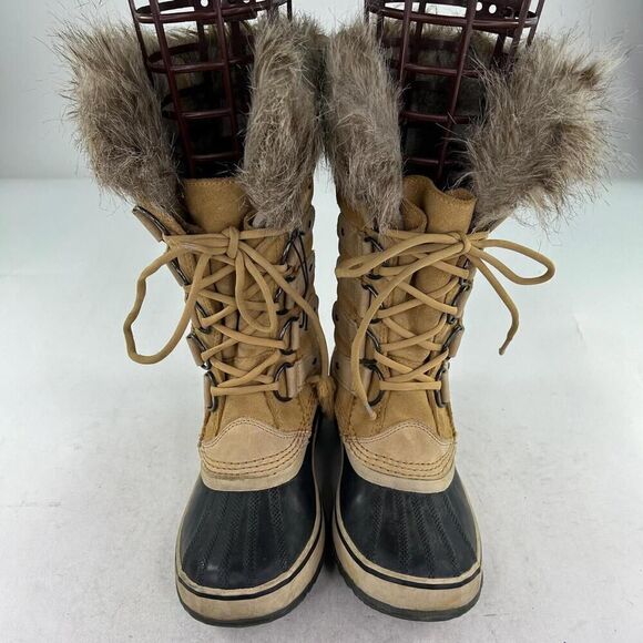 Sorel Joan of Arctic Tan Faux Fur Trim Boot US 8 Women Lace Up Winter Waterproof - Picture 5 of 12